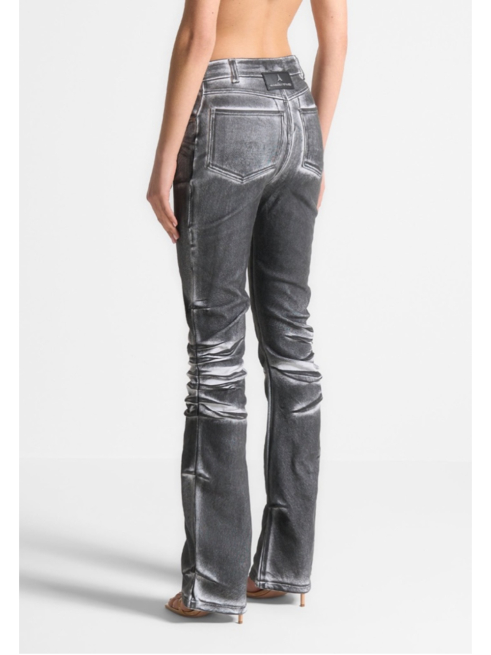 Manière De Voir Oil Print Tacked Fit And Flare Jeans - White/Grey Sz 4 - Picture 5 of 9